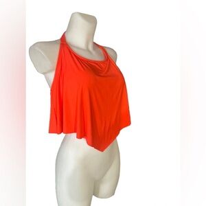 La Vie en Rose Aqua Bright Orange Halter Tankini Swimwear Top Size Medium
